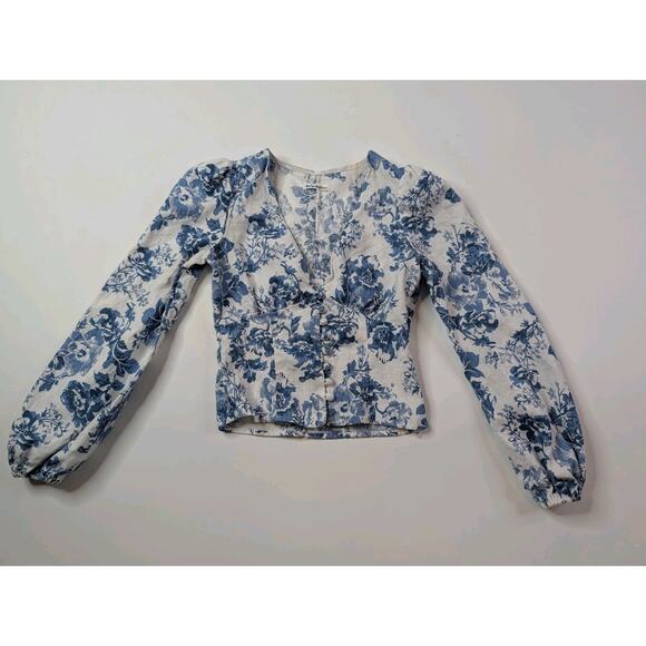 Reformation Aryn Linen Floral Top Balloon Sleeves Size 4 Romantic - Picture 5 of 15